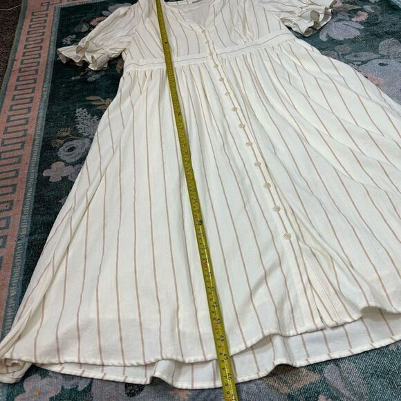 Cremieux Midi dress Button Up Ivory Stripe Puff Sleeve s z 14 Large - Picture 10 of 15